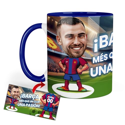 Anak Anak Tazas desayuno Futbol - Taza personalizada con caricatura y nombre - Tazas originales para regalar fanáticos futbol - Taza de futbol Español - Tazas de cafe 350 ML - Regalos - Barcelona