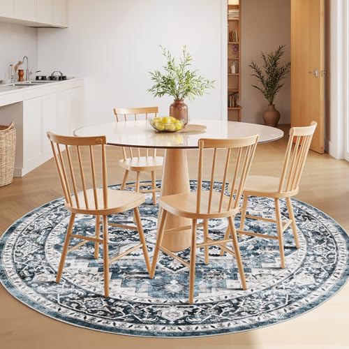 AMADA HOMEFURNISHING runder Teppich 120 cm, waschbarer Teppich Wohnzimmer rund mit Rutschfester Rückseite & langlebiger Kantenbindung… – Ansicht 3