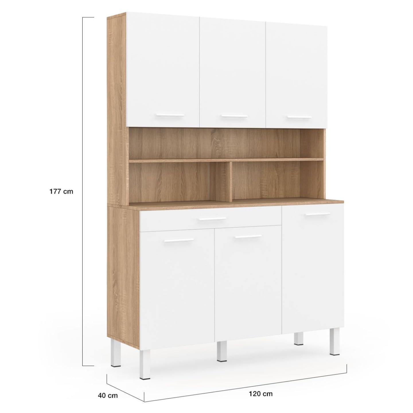 IDMarket - Buffet de Cuisine CINA 120 cm façon hêtre et Blanc