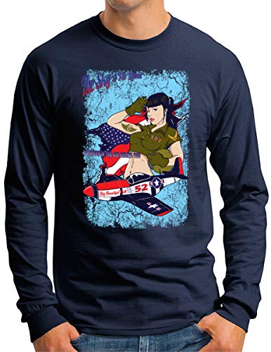 T-shirt manches longues homme bleu marine XL style rétro army pin up OM3