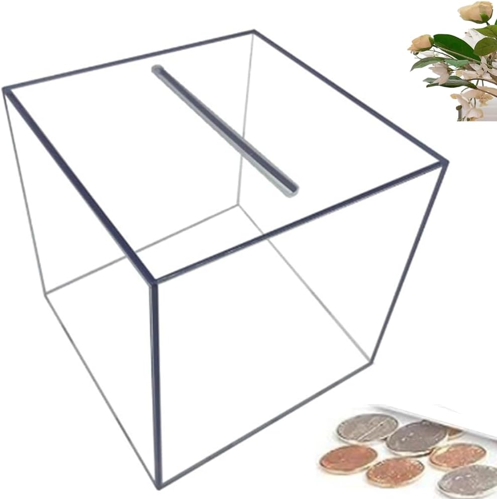 Clear Acrylic Piggy Bank, Unopenable Savings Coin Money Piggy Bank Jar Box, Money Tip Change Box for Adults, Transparent Square Design, 12x12x12 cm - Image 1 of 5
