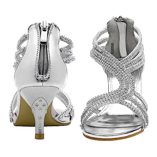 SheSole Women's Low Heel Dance Wedding Sandals Strappy Dress Shoes Silver Gold Heel2