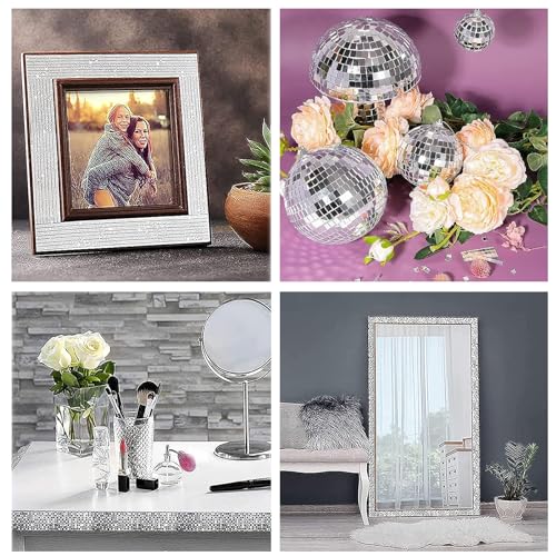 Bajiuxhfei 3200 Stück Spiegel Mosaik Fliesen Disco Kugel, Selbstklebende Mini Spiegel, Selbstklebend Echt Quadratisch Glas, Selbst Adhesive Mosaic Glas für Badezimmer, Hotel(5 mm x 5 mm) (Silbrig)