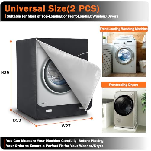 AKEfit 2 Pack Washer Dryer Cover, Washing Machine Cover Waterproof, Dustproof and Anti-UV, Heavy Duty Oxford Washer Covers for Outside , 27"W x 33"D x 39"H -Black by AKEfit - Used condition - Image 2