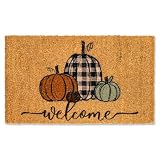 Whaline Fall Door Mats Natural Coir Welcome Doormat Pumpkin Non Slip Farmhouse Rectangle Front Door Rugs Floor Mat for Outdoor Entrance Porch Decor, 16 x 28 Inch