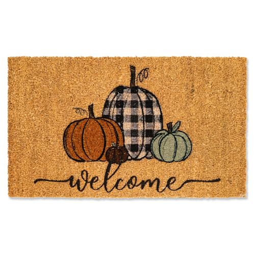 Whaline Fall Door Mats Natural Coir Welcome Doormat Pumpkin Non Slip Farmhouse Rectangle Front Door Rugs Floor Mat for Outdoor Entrance Porch Decor, 16 x 28 Inch