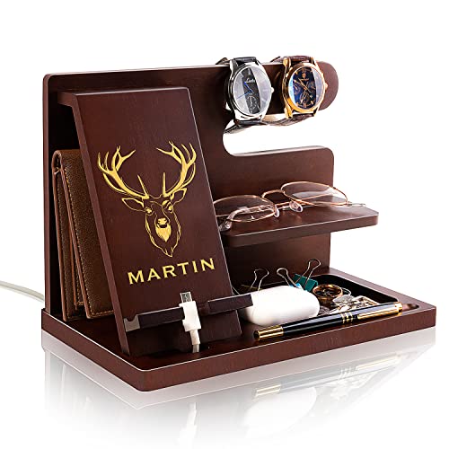 Personalized Gifts Wood Phone Docking Station Nightstand Organizer - Multiple Style Options - Gadgets For Men Husband Boyfriend Dad Son Grandpa Groomsmen - Birthday Anniversary Fathers Day Christmas