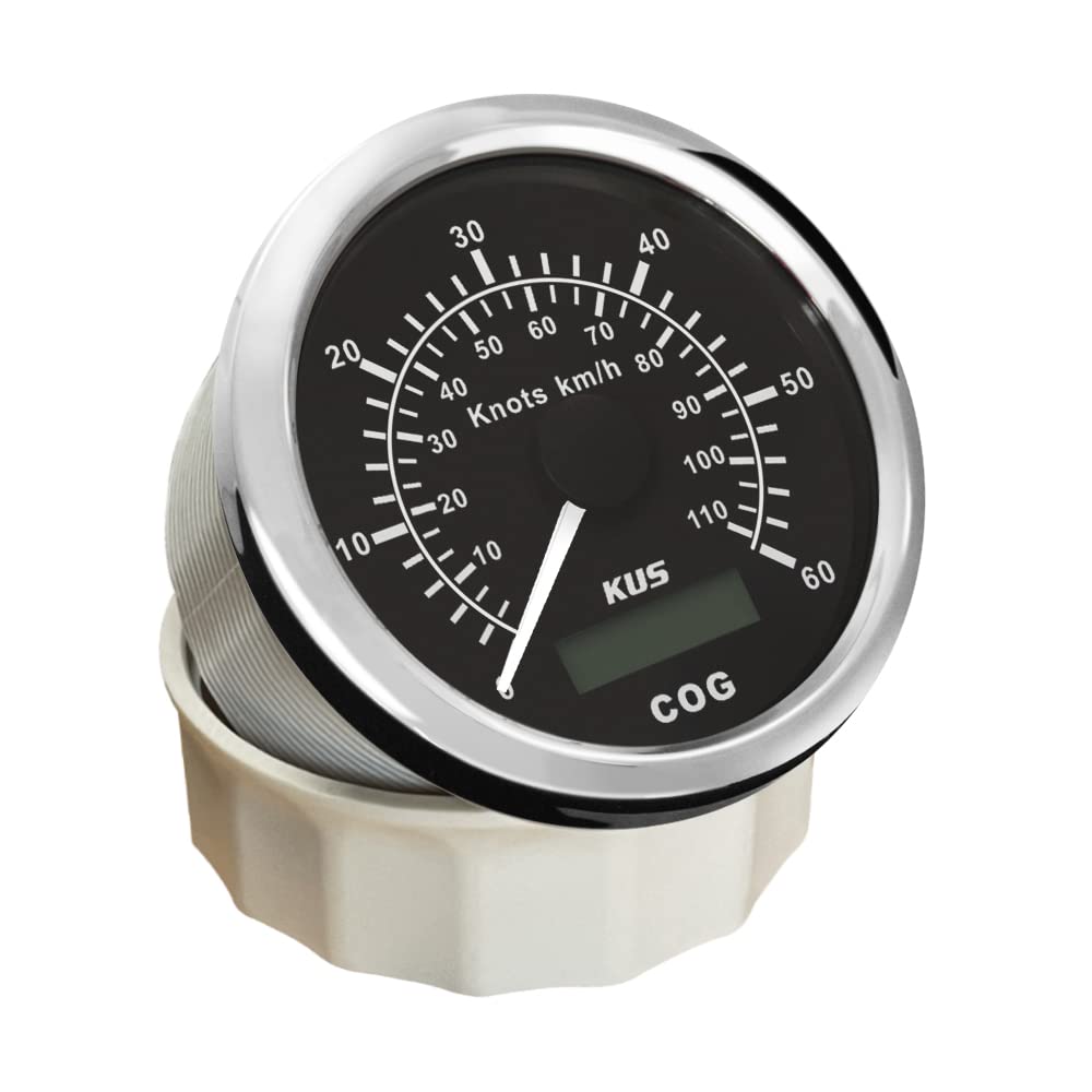 KUS Tachometer, Kilometerzähler, 60 Knots 110 km/h, für Boat Yachts, 85 mm, mit Hintergrundbeleuchtung (schwarz)