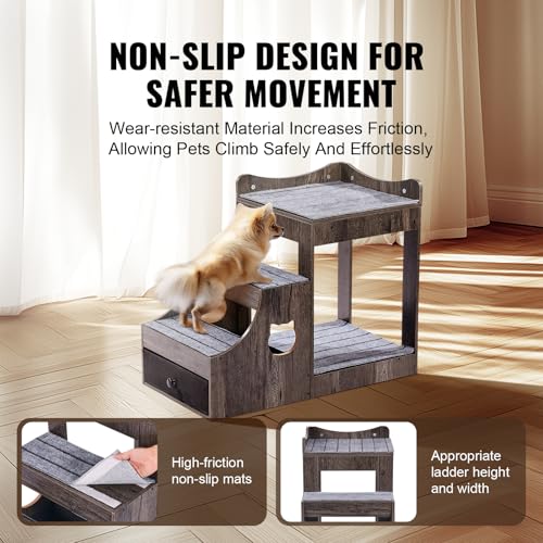 VEVOR Etagenbett für Haustiere mit Abnehmbarer Treppe, Fenstersitzstange für Hunde/Katzen mit Stauraum, mehrstufiges Bett, Fenstersitzstange, Schlafcouch, Sitzplattform für Haustiere, 830x450x675mm