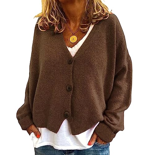 Image of ebossy Women's Vintage Preppy Cable Knit Cardigan Sweather Casual Plain Artistic Aesthetic Oversized Crop Jacket Top