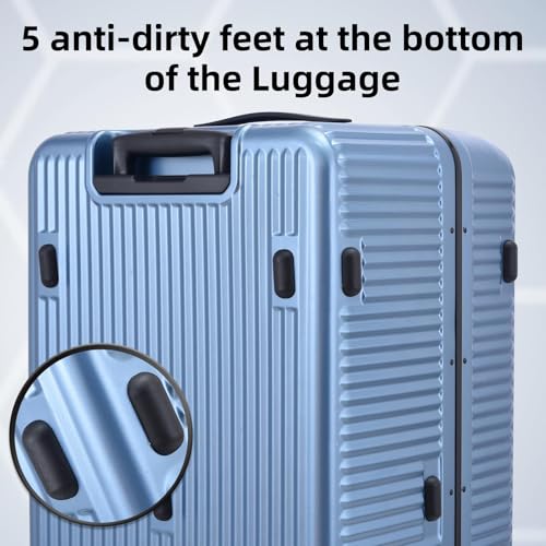 Image of Kaleenie 29 Inch Aluminum Checked Luggage with Side Opening Zipper, Lightweight Hardshell ABS+PC Suitcase with TSA Lock, 360 Universal Wheels, Blue
