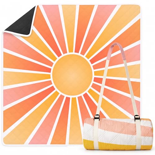Twinzee Couverture de Pique-Nique 200x200cm Imperméable et Anti-Sable - Tapis de Plage Lavable, Pliable et Portable, idéal pour Plage, Pique Nique, BBQ et Camping - Sun