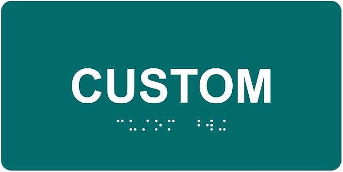 Custom Braille Sign, Bahama Blue Plastic With ADA-Compliant Braille and Tactile Text, 8 x 4 inch Acrylic with Mounting Strips