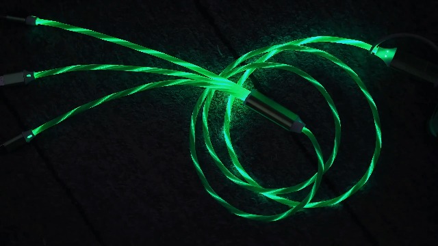 Image of IHAO Multi Ports Light-Up USB Cable USBA /USB C to USBC /MicroUSB Cable Durable Fast Charging Cable with Visible Current Flow As Night Light Use 39 inches-6in1 Green
