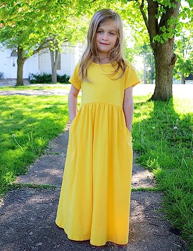 Image of Arshiner Girls Maxi Dress Long /Short Sleeve Casual Holiday Dress with Pockets for 5-13 Years