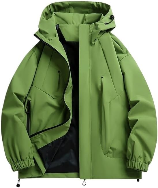Mens Outdoor Hooded Jacket Coats Waterproof Windproof Casual Workwear Trendy Outerwear