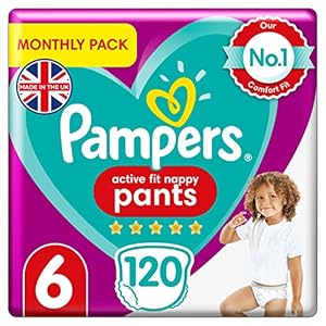 Pampers Baby Nappy Pants Size 6 (15+ kg/33 Lb), Active Fit, 120 Nappies, MONTHLY SAVINGS PACK, Pampers’ Trusted Fit and…