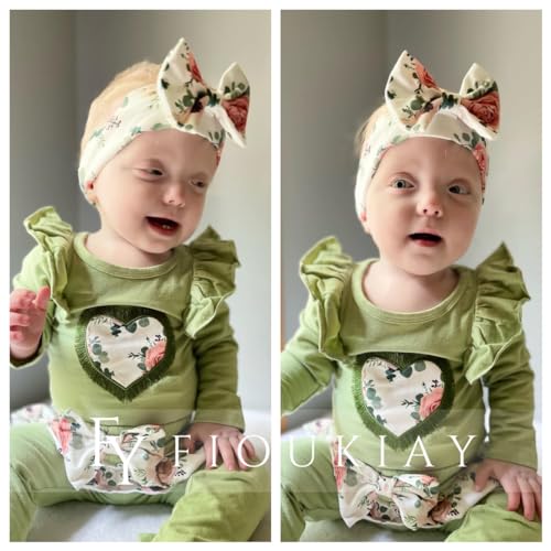 fioukiay Newborn Baby Girl Clothes Infant Girls Floral Love Printed Romper and Ruffle Pants Sets 4pcs Winter Fall Outfits3
