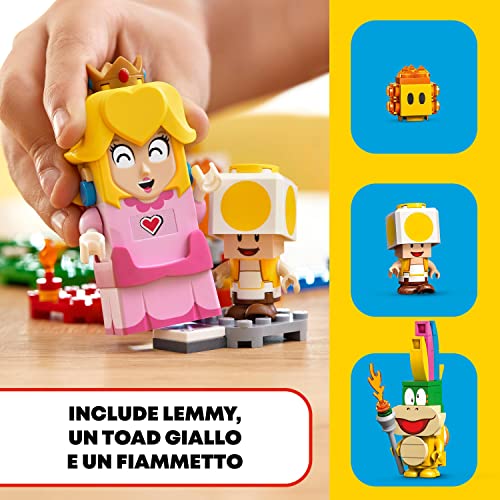 Super Mario Starter Pack Avventure di Peach, Gioco per Bambini, Bambine, Ragazzi e Ragazze, Set da Costruire con Personaggio Interattivo della Principessa, Toad Giallo e Lemmy, Idea Regalo 71403 - Lego - Immagine 6