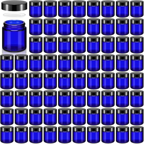 Image of Norme 96 Pcs 4 oz Glass Jars with Lids Cosmetic Jars, Black, Blue