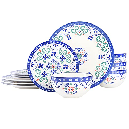 Laurie Gates by Gibson Hand Painted Tierra Mix and Match Dinnerware Set, Service for 4 (12pcs), Star Laurie Gates by Gibson Hand Painted Tierra Mix and Match Dinnerware Set, Service for 4 (12pcs), Star