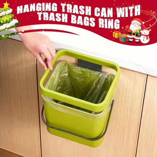 Image of Kitchen Waste Bin with Hooks 5L, Indoor Kitchen Sealed Under Sink for Kitchen, Food Waste Bin for Countertop (DarkGreen)