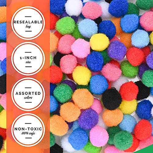Wau Crafts - 400 Pcs - 1 Inch 300 Multicolored Large Pom Poms Arts And Crafts With 100 Googly Eyes - Pompoms For Crafts & Diy Projects #TOP1