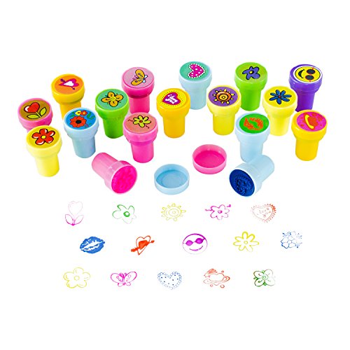 Super Z Outlet Assorted Mini Colorful Rubber Hearts, Smiley Faces, Flower Design Stamps for Children, Party Favor Gifts, Arts & Crafts Projects (50 Pack)