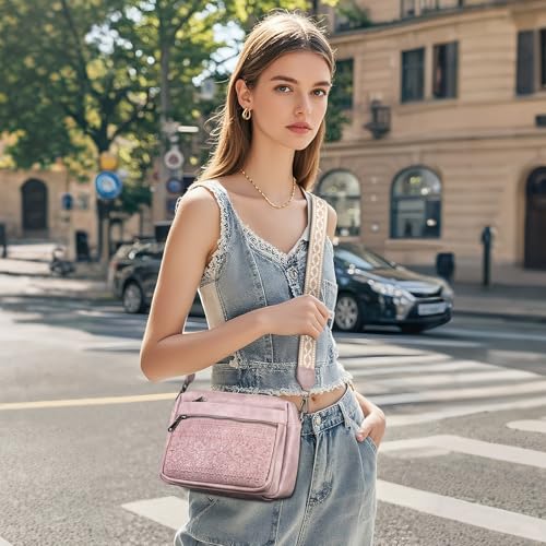Image of Crossbody Bags for Women Trendy Vegan Leather Crossbody Phone Purse | Travel shoulder bag, embossed design, floral patterns, multi pockets, adjustable strap, lightweight purse for daily shopping