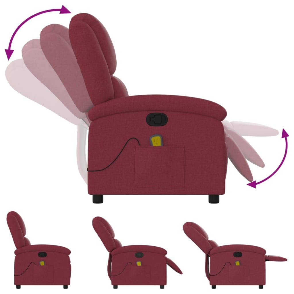 vidaXL Massagesessel, Sessel Verstellbare Rückenlehne, Fernsehsessel Relaxsessel mit Vibrationsfunktion, Liegesessel Polstersessel Ruhesessel, Weinrot Stoff