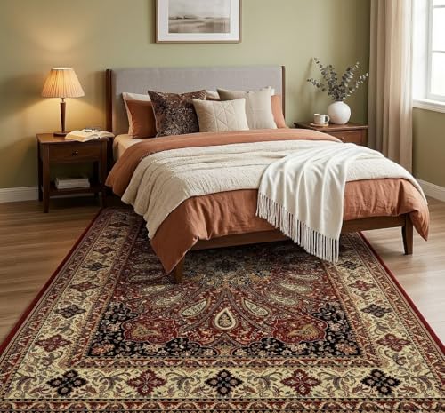 Image of DECOMIZER 5x7 Feet Premium Carpet for Hall | Rug Runner and Carpets for Bedroom /Living Area /Home with Anti Slip Backing | Machine Washable - Marron Web