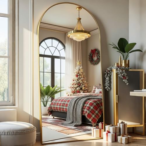 Aplancee Bogenstandspiegel 180x80cm, Gewölbter Ganzkörperspiegel mit Golden Metallrahmen zum...