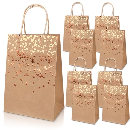 JIASHA 15 pezzi Sacchetti da Regalo, Sacchetti da Regalo con Manici, Carta Kraft Borse per Festa Natale, buste regalo, Compleanno Matrimonio Bambini Celebrazioni, Buste Regalo per Feste (Vacchetta)