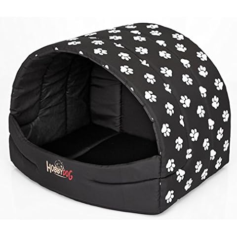 HOBBYDOG R3 Buscwl5 Dog House Souffleur Hobby Dog Size 3 55 x 43 cm Black with Paws L Black with Paw Prints Cover