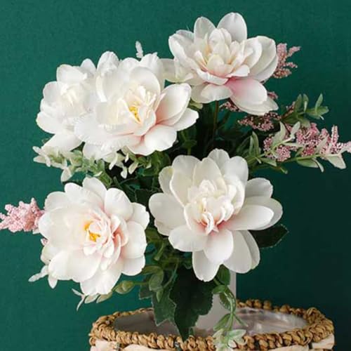 LIJUCAI Ramo de Novia con orquídeas Artificiales, florero para el hogar, Interior y Exterior, para Bodas, Fiestas navideñas, arreglos de Bricolaje, Accesorios de decoración (Rosa y Blanco)