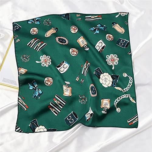 4 PCS 50s Satin Neck Scarf Dots Floral Striped Small Square Neckerchief Headbands Head Scarf for Women Girl4