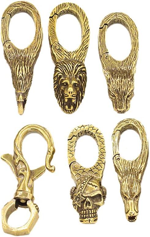 Brass luck mascot pendant Copper exorcism Amulet keychain Small ornaments 纯黄铜高级个性钥匙扣霸气男士钥匙环挂件复古龙扣黄铜锁匙圈(豹头扣)