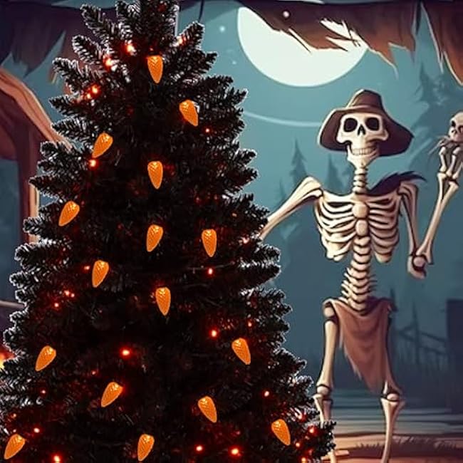 Orange C3 Halloween String Lights 50LED Strawberry 18ft Waterproof Black Wire Lights for Outdoor Indoor Garden Yard Home Halloween Party Decoration(Orange)