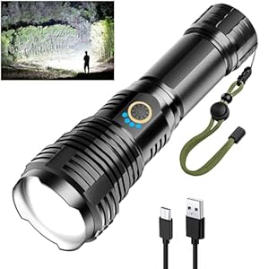 Glarylight Taschenlampe LED Aufladbar 1000000 Lumen, LED Taschenlampen Extrem Hell XHP70.2 Taschenlampen Akku USB, Starke Taschenlampe IPX7 Wasserdicht, Zoombar Flashlight für Outdoor NotfäLle
