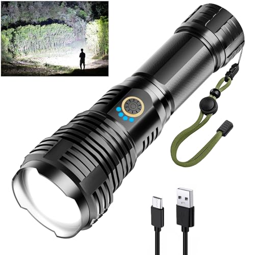 Glarylight Taschenlampe LED Aufladbar 1000000 Lumen, LED Taschenlampen Extrem Hell XHP70.2 Taschenlampen Akku USB, Starke Taschenlampe IPX7 Wasserdicht, Zoombar Flashlight für Outdoor NotfäLle