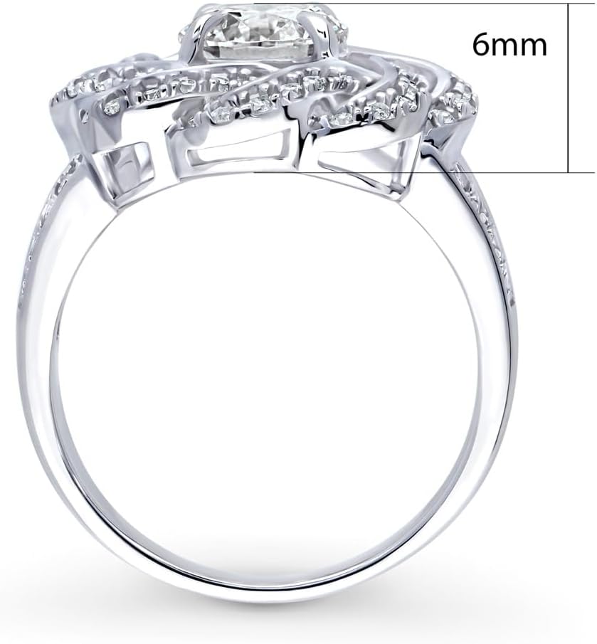 BERRICLE Sterling Silver Flower Cubic Zirconia CZ Woven Cocktail Fashion Split Shank Ring for Women, Rhodium Plated Size 4-10