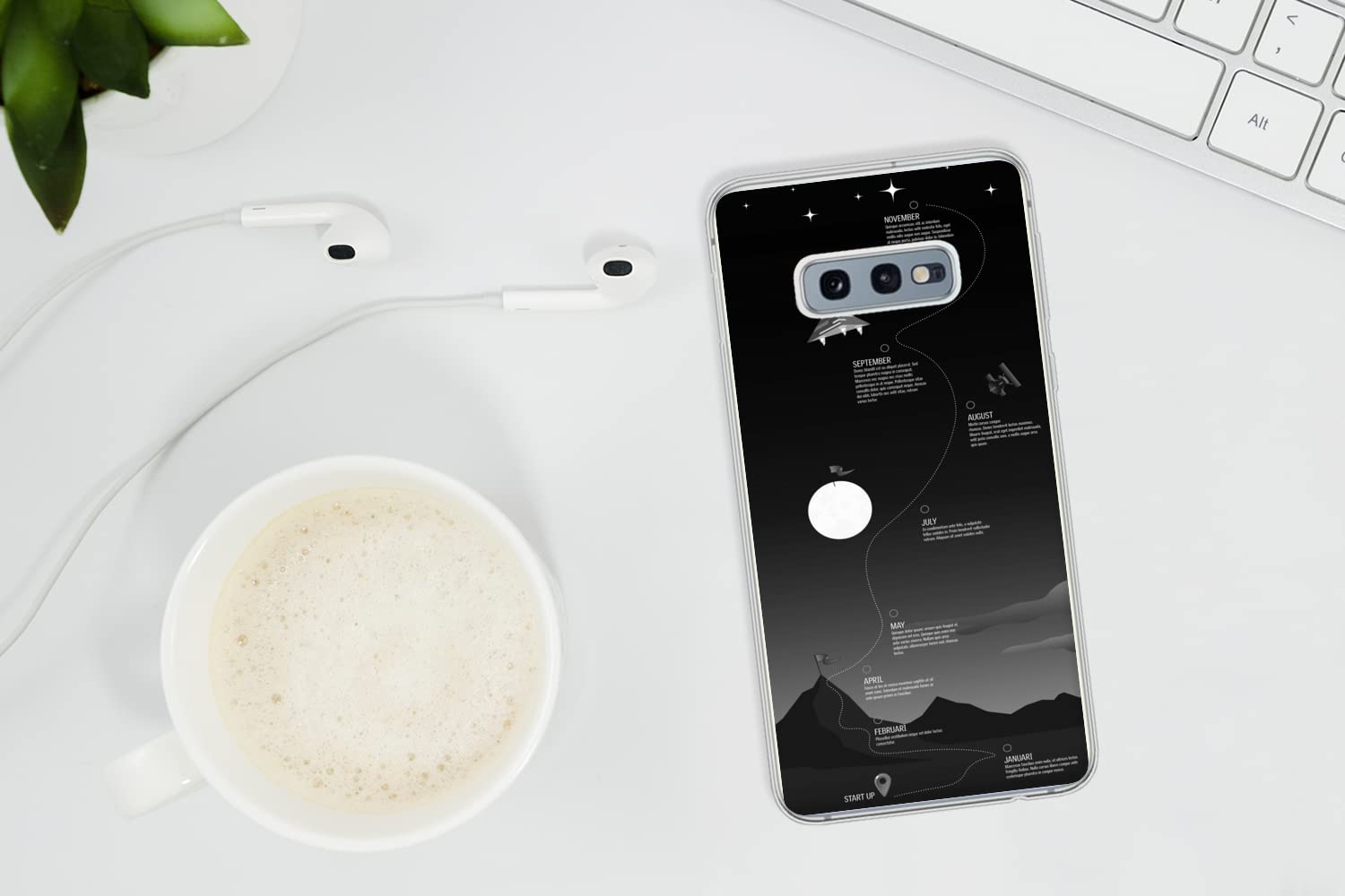 MuchoWow Funda para Samsung Galaxy S10e - Ilustración Estrategia empresarial en el Espacio - Blanco y Negro - Funda de Silicona/Funda Blanda para teléfono móvil