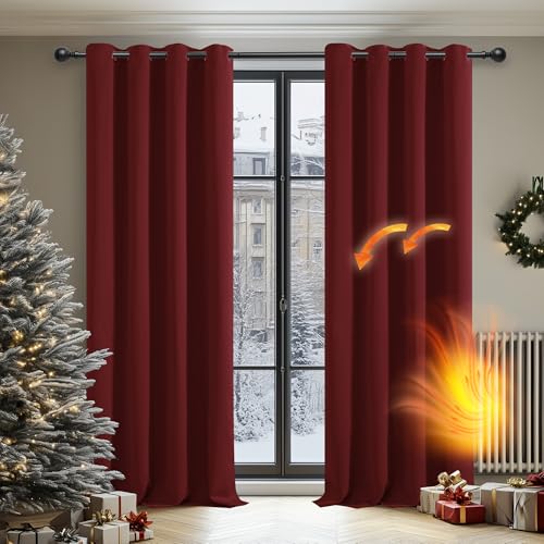 Deconovo Cortinas Salon Modernas 2 Piezas Opacas Habitacion con Ojales 117x214cm Rojo Oscuro