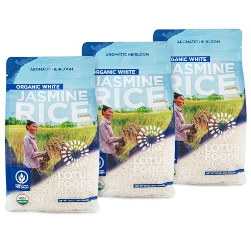 Lotus Foods Organic White Jasmine Rice – Gluten-Free Pantry Staple Sticky & Aromatic Long Grain Rice, Organic Asian Food, 30 Oz (3-Pack)