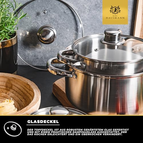 KARL HAUSMANN KARL HAUSMANN Topfset Induktion Edelstahl 4-Teilig - Kochtöpfe für Alle Herdarten - Kochtopf Set mit Glasdeckel - Töpfe mit Messskala - Topf Set - Kochtopfset - Topfsets - Pots - Induktionstöpfe - Detailansicht 8 | Kochtöpfe