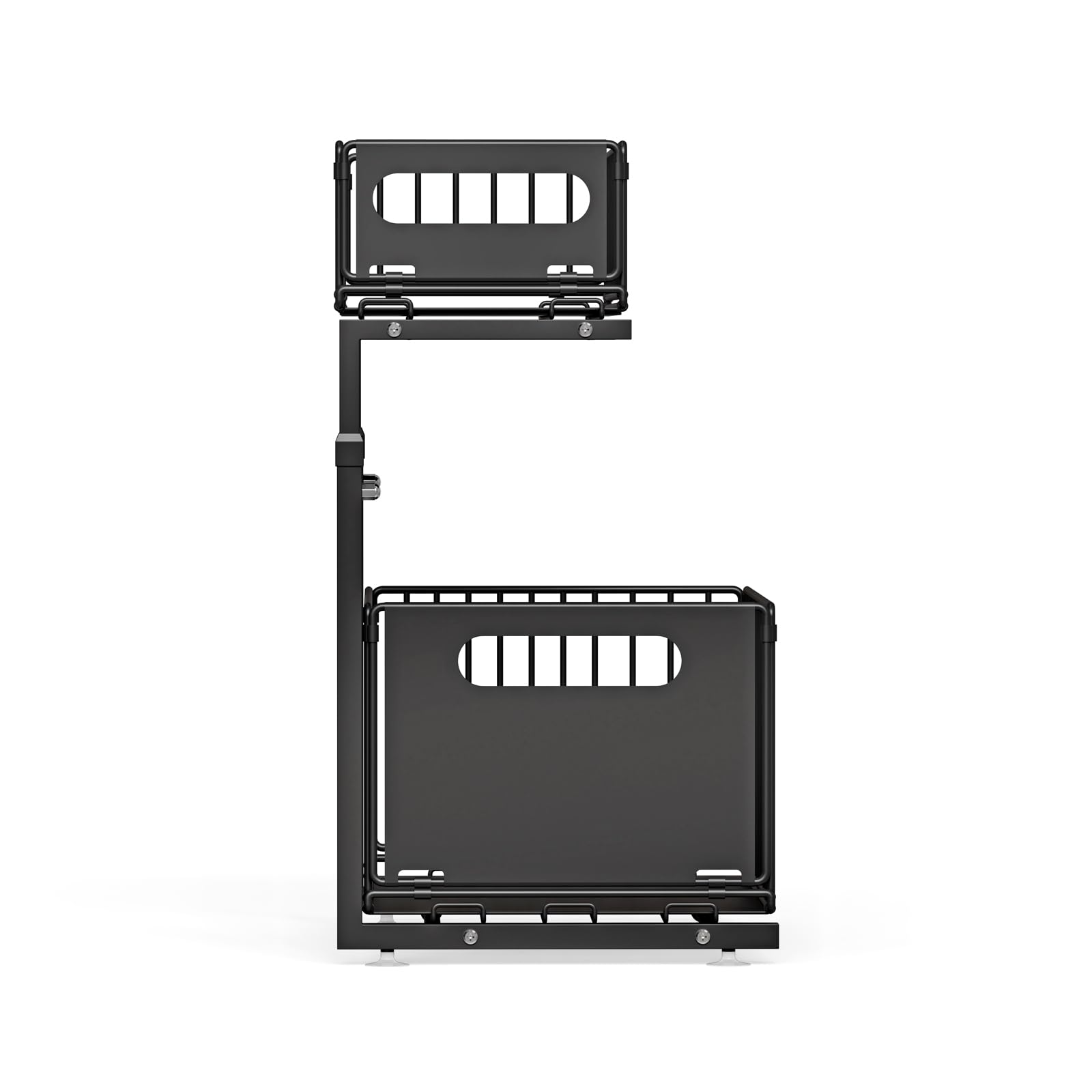 Supfine - Organizador bajo fregadero de 2 niveles con cajones deslizantes, acero al carbono, altura ajustable, almacenamiento bajo fregadero, para cocina, oficina, baño (2, negro)