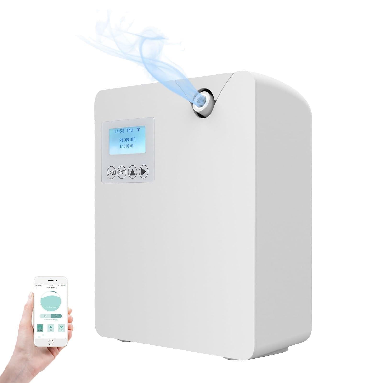 Inteligentna maszyna zapachowa, 300 ml bezwodny dyfuzor olejków eterycznych z technologią rozpylania, sterowaniem Bluetooth i WiFi, ścienny dyfuzor zapachowy do domu, hotelu, spa(White)