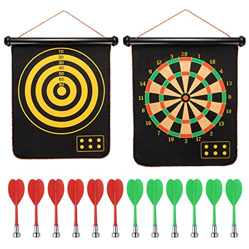 AlevRam Magnetic Dartboard with 6 Safety Darts Double Sided Hanging Roll Up Magnetic Dart Board Game Toy Present for Kids Children Boy and Girl (15)
