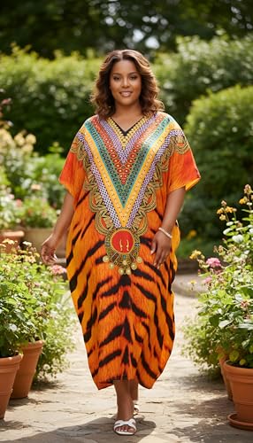 Image of Gypsie Blu Women Plus Size Kaftan Dress Beach Cover Up Maxi Dresses for Women, V-Neck Kimono Sleeve 1X-3X
