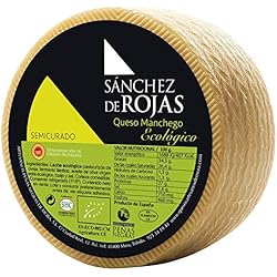 Sánchez de Rojas - Queso Manchego Semicurado Ecológico de 2kg - Pieza Entera Cortada en Cuartos y Envasada al Vacío - Queso de Oveja con Leche Pasteurizada y Sabor Suave - Maduración 2-3 Meses